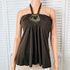 2/$25 BRA TOPS Brown Halter Tops Shirt Size Large